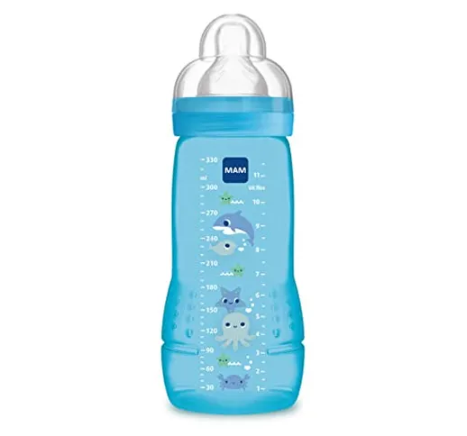 Mam Easy Active Biberon con Tettarella Misura 3 (Flusso Rapido), 4+ Mesi, 330 Ml, Azzurro