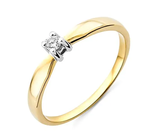 Miore - Anello solitario da donna con diamante in oro giallo e bianco 14 carati/585 diaman...