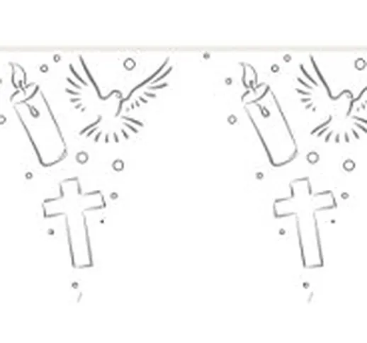 Folat - Ghirlanda di bandierine, 10 m, colomba bianca + croce + candela, per cresima