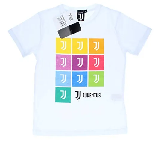 Juventus Maglietta T-Shirt Bianca con Loghi su Sfondi Multiclore - Bambino - 100% Original...