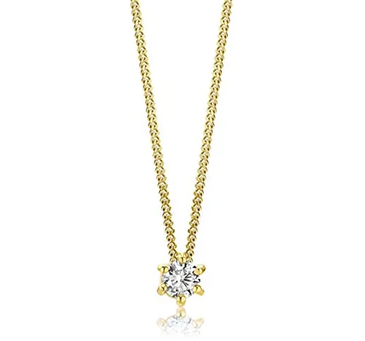 Orovi, collana da donna in oro giallo 0,10 carati con ciondolo solitario diamante brillant...