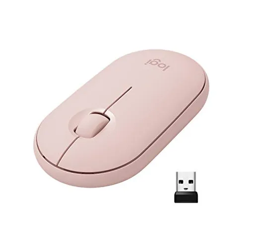 Logitech Pebble Mouse Wireless, Bluetooth o 2.4 GHz con Mini Ricevitore USB, Silenzioso, M...