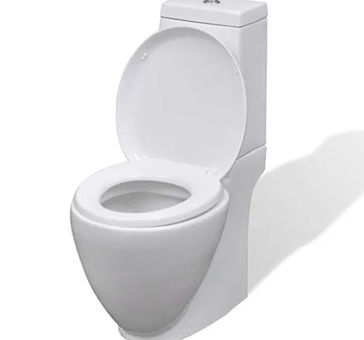 vidaXL Vaso WC in Ceramica Bagno Rotondo Bianco con Piede Toilette Sanitari