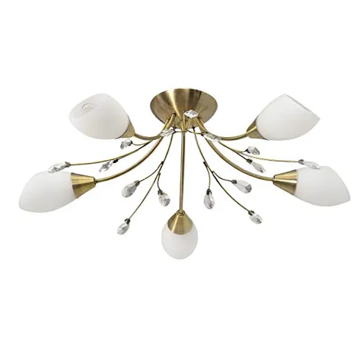 Classica lampada da soffitto in cristallo, metallo, vetro a 5 bracci, altezza: 62 cm, lamp...