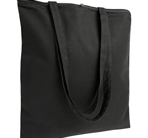 Shopper Borsa della Spesa 38 x 42 cm in Cotone 220 g/m2, Manici Lunghi e Chiusura con Zip...