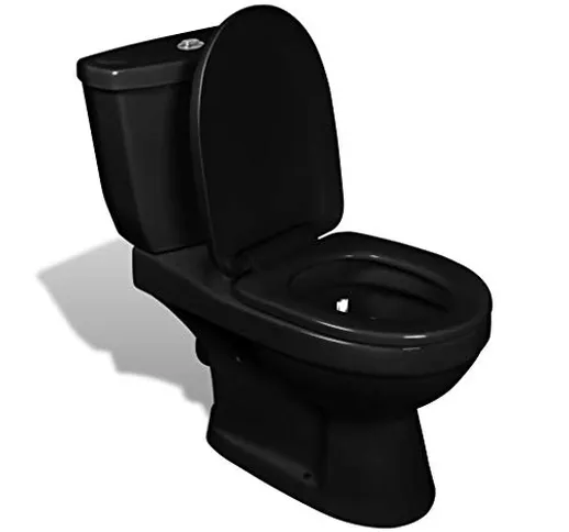 vidaXL Toilette con Cisterna Nera Gabinetto Bagno e Sciacquone Vaso WC Scarico