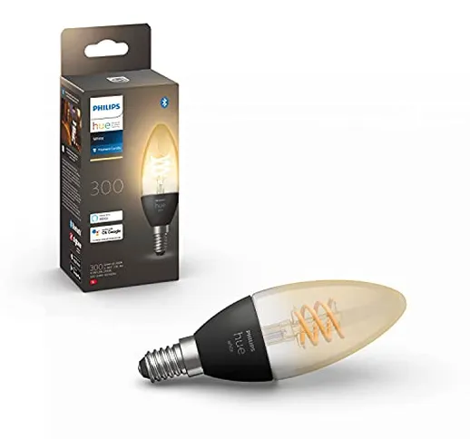 Philips Hue White Lampadina LED Smart, con Bluetooth, Attacco E14, 4.5 W, Dimmerabile, Luc...