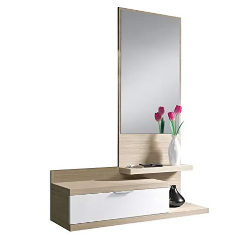 Habitdesign 016744W - Mobile da ingresso Dahila con cassetto e specchio, mobili d'ingresso...