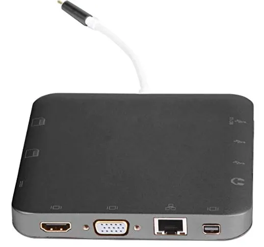 eSTUFF USB-C Docking Hub Grey USB 3.0 (3.1 Gen 1) Type-C 5000 Mbit/s Grigio, Metallico