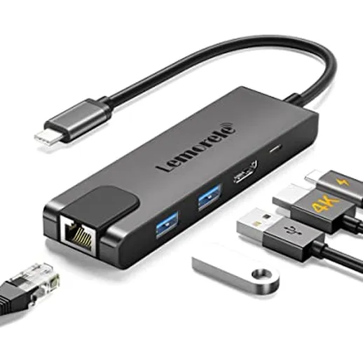 Lemorele Hub USB C Ethernet RJ45 a 1000M - 6 in 1, Spazio Alluminio Adattatore USB C Hub c...