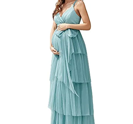 Ever-Pretty Vestito da Sera Premaman in Tulle con Scollo a V Senza Maniche Linea ad A Lung...