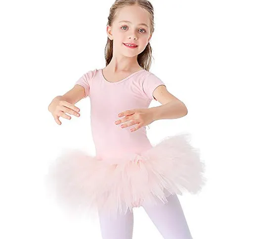 Bezioner Ragazza Tutu per Danza Body da Balletto Leotard Vestito Ginnastica Manica Corta R...