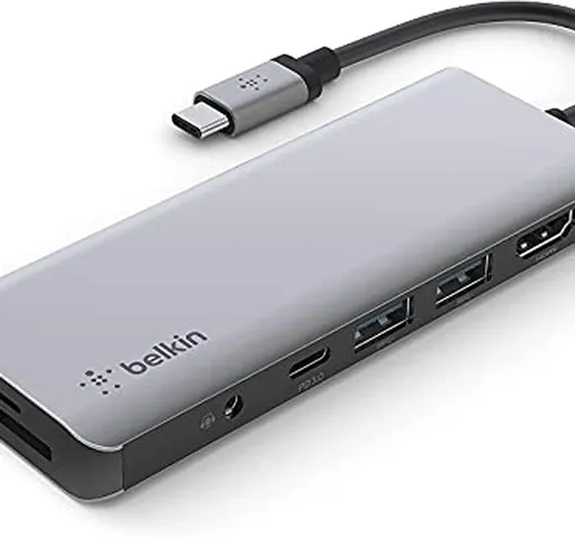 Belkin Hub Multiporta 7 in 1 USB-C (con HDMI 4K, USB-C, 2 x USB-A, Audio da 3.5 mm e Slot...