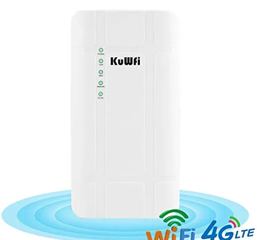 KuWFi Router CPE 4G LTE da Esterno Impermeabile 300 Mbps Adattatore Poe Router CAT4 LTE Ro...