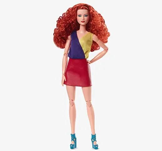 Barbie - Signature Looks, Bambola Snodata con Capelli Ricci Rossi e Abito con Minigonna, L...