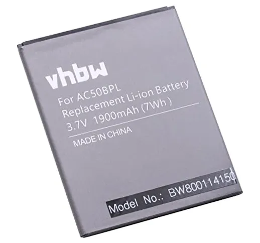 vhbw batteria sostituisce Archos AC50BPL per smartphone cellulare (1900mAh, 3,7V, Li-Ion)