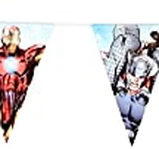 AMSCAN Festone Bandierine Tema Avengers Per Addobbi e Decorazioni Compleanno-2,3 mt, Multi...