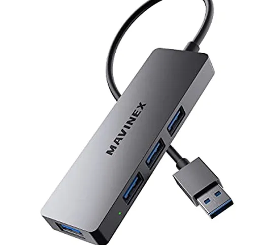 Hub USB 3.0 MAVINEX 4 Porte Adattatore Hub USB 3.0 in Alluminio con SuperSpeed 5 Gbps, Com...