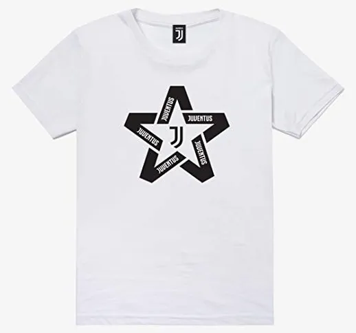 JUVENTUS Maglietta T-Shirt Bianca con Logo Nero a Forma di Stella - Bambino - 100% Origina...