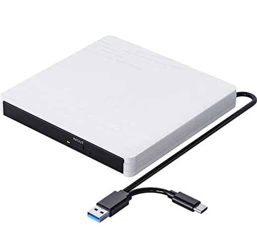 QDSYLQ Lettore CD DVD Esterno per PC Portatile USB 3.0, Slim USB C CD DVD RW Masterizzator...