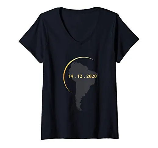 Donna Total Solar Eclipse 2020 Cile Argentina Maglietta con Collo a V