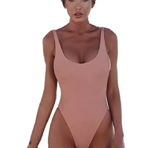 Tuopuda Costume da Bagno Donna Intero Bikini Set Mare Colore Solido Beachwear Swimsuit (L,...