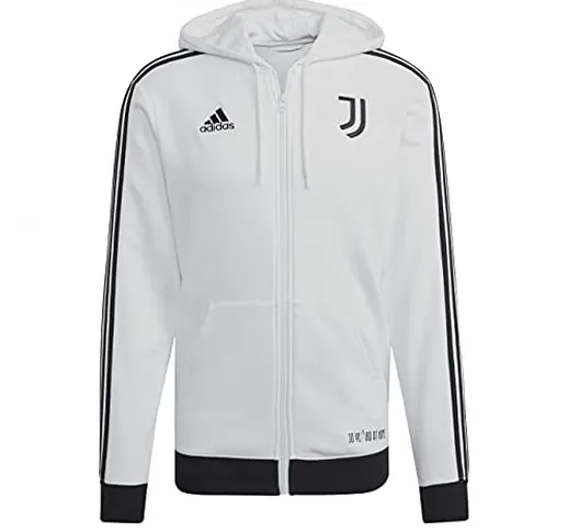 adidas, Juve 3S FZ HD , Felpa con Cappuccio, Bianco Nero, XL, Uomo