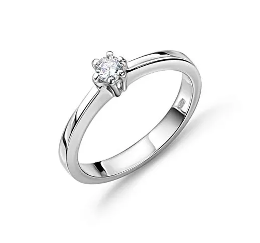 Orovi, anello da donna in oro bianco con diamante da 0,10 ct e solitario di fidanzamento i...