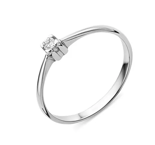 Miore anello da donna con solitario in oro bianco 14 carati 585, diamante brillante 0,06 c...