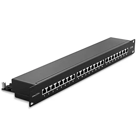 deleyCON CAT6a Patch Panel 24 Porte del Desktop 19" Pollici Montaggio Rack Assemblaggio de...