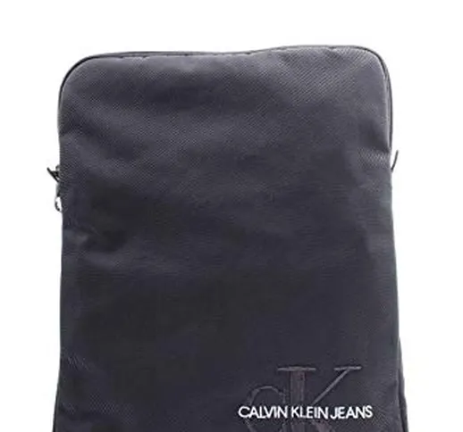 Calvin Klein Monogram Nylon Flatpack - Organizer borsa Uomo, Nero (Grey Pinstripe), 1x1x1...