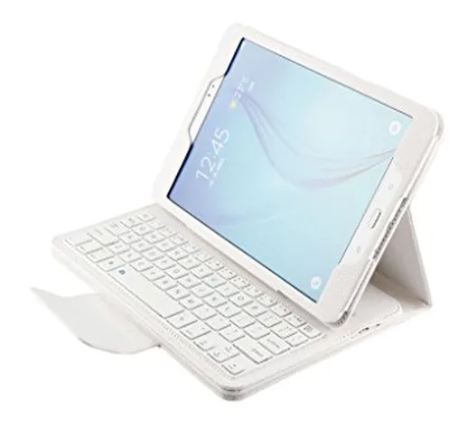 fenrad Bianco Layout Bluetooth Tastiera QWERTY Cover Folio Litchi Grano PU Custodia in pel...