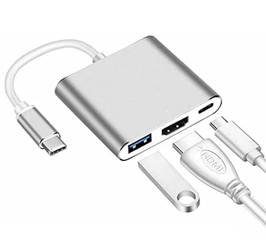 Adattatore da USB C a HDMI 4K, 3 in 1 Cavo Convertitore da USB C 3.1 a HDMI con Porta USB...