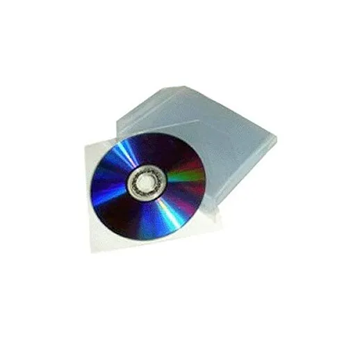 100 bustine per CD e DVD trasparenti in plastica pvc con aletta di chiusura