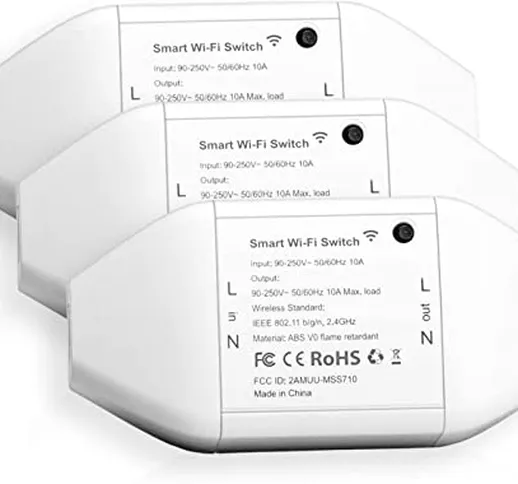 meross Interruttore Intelligente Smart Switch WiFi Telecomando Wireless Universale, Funzio...