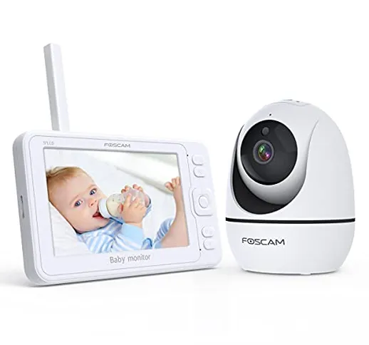 Foscam Baby Monitor Video 1080P con Schermo da 5.0'' Telecamera Neonato, 3600mAh batteria,...
