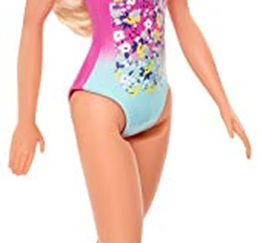 Barbie- Bambola Bionda con Costume da Bagno Giocattolo per Bambini 3+ Anni, GHW37