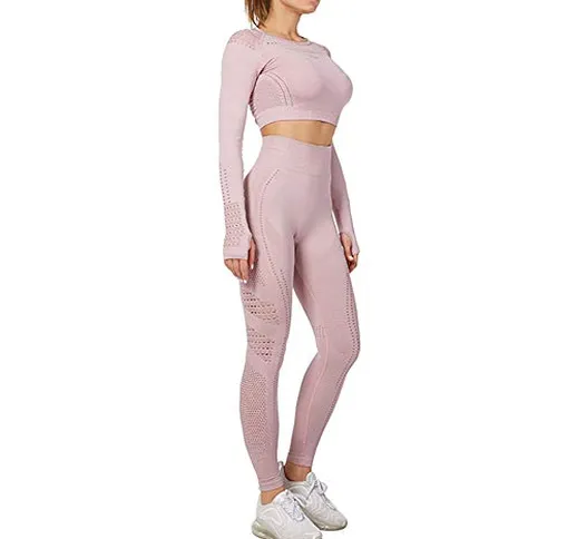 Set di abbigliamento sportivo da donna con top e leggings elasticizzati da palestra Pasta...