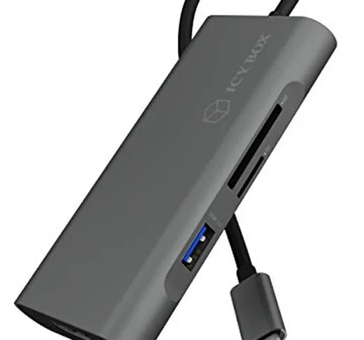 ICY BOX - Dock USB-C con HDMI 4K, Power Delivery 100 Watt, lettore di schede SD, 4 porte U...