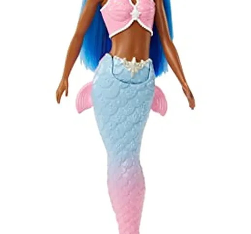 Barbie - Dreamtopia Sirena capelli blu con coda colorata di rosa e blu sfumati e tiara, Gi...