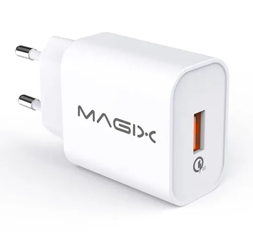 MAGIX Quick Charge 3.0 18W 3A, Caricabatterie USB da muro AC 100-240V a DC 6V 9V 12V (comp...
