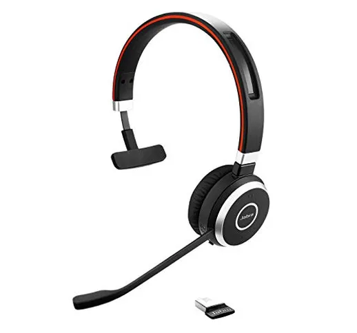 Jabra Evolve 65 Wireless Cuffie Mono, Cuffie Certificate per UC con Batteria a Lunga Durat...