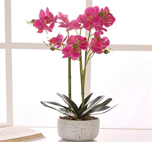 ENCOFT Phalaenopsis Fiori Orchidea pianta Finta con Vaso Artificiali Vaso di Orchidee Bons...