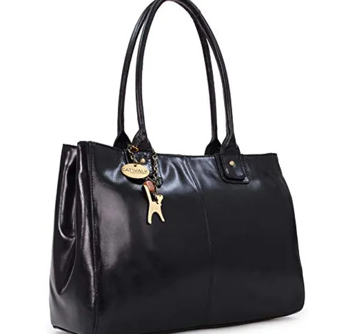 Catwalk Collection Handbags - Vera Pelle - Grande Borsa a Spalla/Borse a Mano/Tote - Con C...
