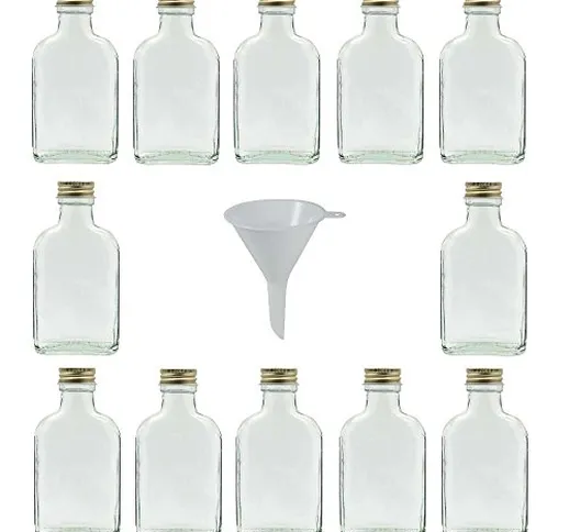 Viva Haushaltswaren - Set di 12 bottiglie in vetro, 100 ml da liquore, a imbuto