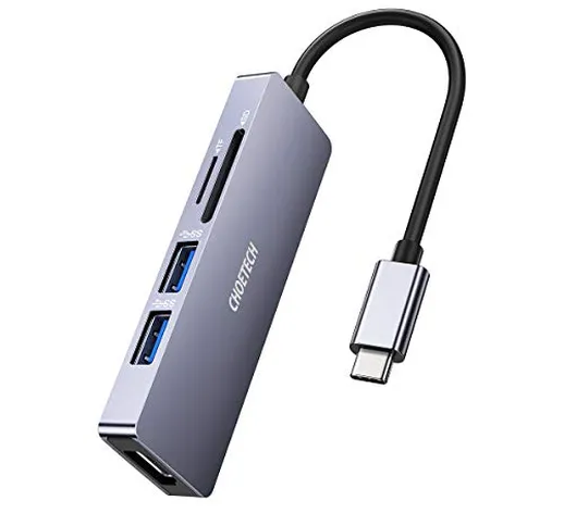 CHOETECH Hub USB C, 5 in 1 USB-C HDMI Adattatore con 2 Porte USB 3.0, HDMI 4K, SD e TF Car...