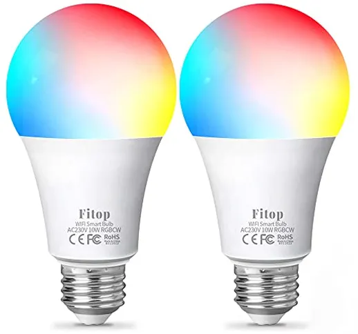 Lampadina Alexa WiFi E27, Fitop Lampadine Smart LED 10W (90W Equivalente) Dimmerabile RGBC...