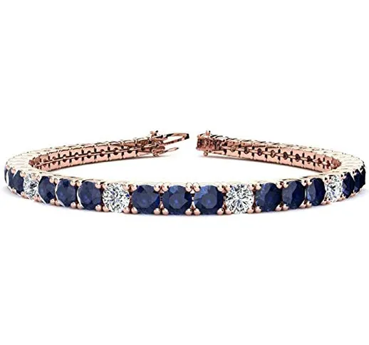 Silvernshine Jewels - Bracciale tennis con zaffiro blu e diamanti sim da 12 kt placcato or...