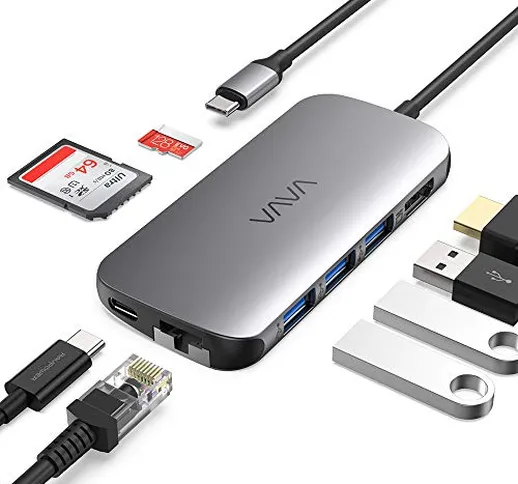 VAVA - Hub USB C 8 in 1 USB-C adattatore 4K HDMI, Thunderbolt 3 PD 60W, RJ45 Ethernet, USB...