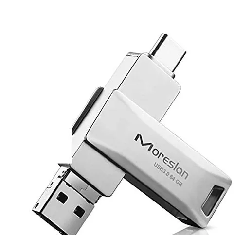 Chiavetta USB 64 GB 3 in 1 Pendrive USB 3.0 Type C/Tipo C/Micro USB/USB in Metallo Pennett...